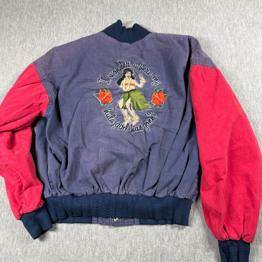 The‎ Hawaiian Original Jacket Adult Blue Hula Girl Embroidered Bomber Colorblock